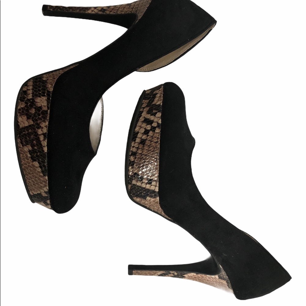 Nine West Black Suede/Faux Snakeskin Platform Stilettos Size 8 NWOB